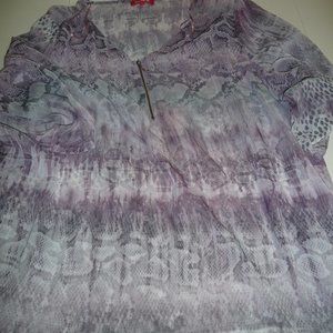 VINTAGE REPTILE PRINT  purple/grey  front zip three quarters sleeves blouse XXL